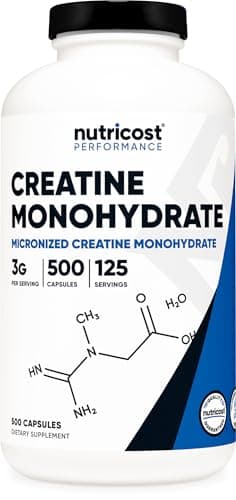 Nutricost Micronized Creatine Monohydrate 3,000mg 500 Capsules, 125 Servings, 750mg of Creatine Monohydrate Per Capsule