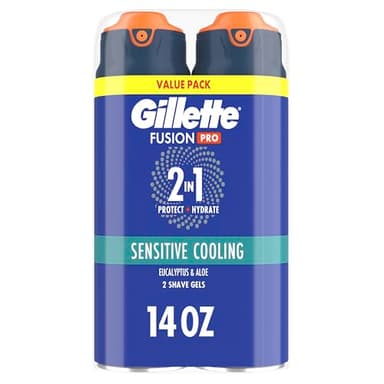 Gillette PRO Shaving Gel For Men Cools To Soothe Skin And Hydrates Facial Hair, TWIN PACK - Total 14oz, ProGlide Sensitive 2 in 1 Shave Gel