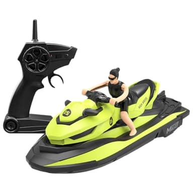 Miracland Remote Control Jet Ski with Driver - High Speed 2.4GHz RC Motorboat Water Toy - Dual Propellers - 2 Speed Levels - 50 Meters Control Range (Green)
