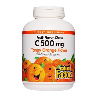 Natural Factors, Kids Chewable Vitamin C 500 mg, Supports Immune Health, Bones, Teeth and Gums, Tangy Orange, 180 Count (Pack of 1)