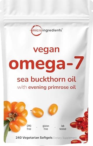 Vegan Omega-7 Sea Buckthorn Oil, 240 Vegetarian Softgels | 2-in-1 with Evening Primrose Oil | Plant Based Botanical Oil Blend | Non-GMO, Gluten, & Carrageenan Free