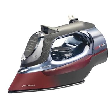 CHI Steam Iron for Clothes with 8' Retractable Cord, 1700 Watts, 3-Way Auto Shutoff, 400+ Holes, Professional Grade, Temperature Control Dial, Lava Infused Ceramic Soleplate, Black and Red (13113)