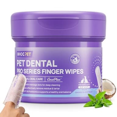 HICC PET Pro Teeth Cleaning Wipes for Dogs & Cats, Vet-Recommended Dental Care Finger Wipes, Reduce Plaque Tartar & Fresh Breath, No-Rinse Toothbrush, Gentle Clean Dog Tooth Brushing Kit, Mint
