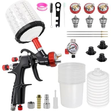 R500 LVLP Air Spray Gun Kit with 10 Disposable Cups – Low CFM 18–30 PSI for Small Compressors, 1.3/1.7/2.0mm Nozzles, 650ml Cup, Regulator – Automotive, Furniture & DIY Painting