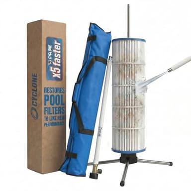 CYCLONE FILTER CLEANER PRO – Patented Hose-Powered Spinning Cartridge Filter Cleaning Tool with Folding Tripod Stand & Pro Tool Bag – Cleans 5X Faster – Fits 3”, 4”, 6” ID Pool Filters