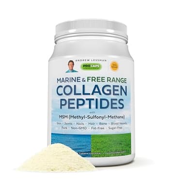 ANDREW LESSMAN Marine, Free Range Collagen Peptides Powder and MSM 60 Servings - Supports Radiant Smooth Soft Skin, Comfortable Joints. Super Soluble No Fishy Flavor No Additives Non-GMO