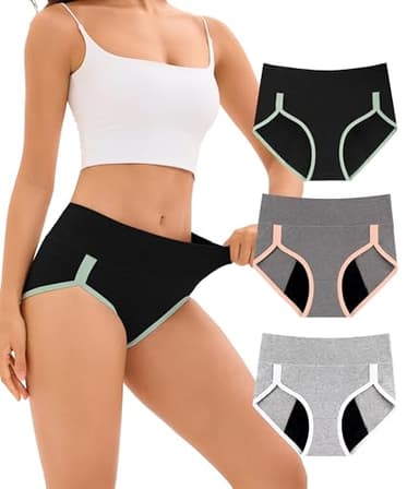 YESWEL Incontinence Underwear for Women, Washable Reusable Leakproof Sports Briefs，Heavy Flow Period Panties 3 Pack (US, Alpha, Large, Regular, Regular, Multicolor01)