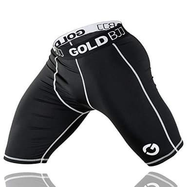 Gold BJJ Jiu Jitsu Compression Shorts - Base Layer for Gi and No-Gi Grappling - Martial Arts Short (Large) Black