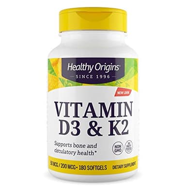 Healthy Origins Vitamin D3 2,000 IU (50 mcg) & K2 200 mcg (Non-GMO, 3rd Party Tested, Bone Support, Cardiovacsular Support), 180 Softgels