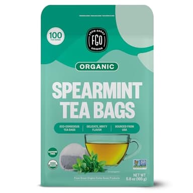FGO Organic Spearmint Leaf Tea, 100 Count, Eco-Conscious Tea Bags, Caffeine Free, Resealable Bag, Packaging May Vary (Pack of 1)