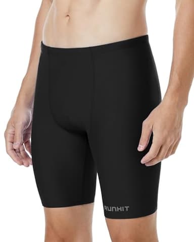 Runhit Swim Jammers for Men Competitive Swim Racing Team Swimsuit Quick Dry Athletic Swimming Shorts UPF 50+ Black M