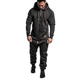 WUAI Onesie Men's Hooded Jumpsuit Zip Up One Piece Pajamas Playsuit Jogger Sweatsuit Overall Romper (Dark Gray,Large)