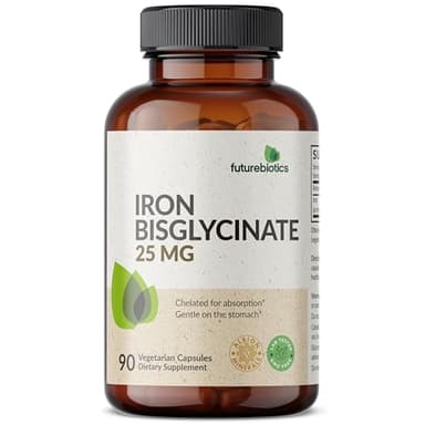 Futurebiotics Iron Bisglycinate 25mg Gentle on The Stomach, Supports Energy & Healthy Red Blood Cell Production - Non-Constipating Formula - Non GMO, 90 Vegetarian Capsules