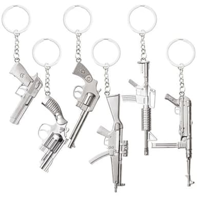 Juvale Mini Gun Keychain Pack - Durable Zinc Alloy & Cool Keychains - Compact Mini Pistol Charms - Versatile Pocket & Bag Charms & Gift for Men - Pack of 6, Silver, Zinc Alloy