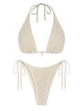 ZAFUL Women's Triangle Bikini Multiway Fishnet Tie Side Bandeau Halter String Bikini Set Two Piece Swimsuit Bathing Suits (1-Light Coffee, S)
