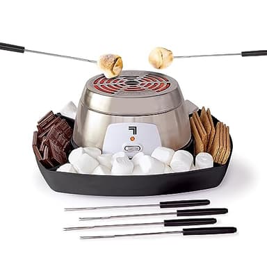 Sharper Image Electric S’mores Maker – 6 Marshmallow Roasting Sticks & Serving Tray Station| Indoor Smores Kit| Kids & Family Party Activity| Kitchen Gadget| Movie Night, Sleepover, Housewarming Gift