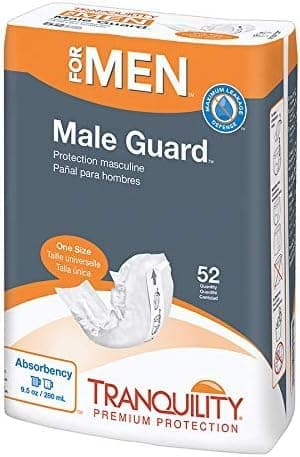 Tranquility Male Guards, Premium Incontinence Shields for Maximum Absorbency, Adhesive Strip for Secure Placement, Discreet Design, One Size, 104ct Case