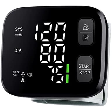 FOTOSY Blood Pressure Monitor LED Backlit Display Automatic Wrist Cuff Blood Pressure Monitors for Home Use 120x2 Reading Memory with Carrying Case, Black