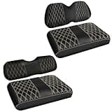4PCS Waterproof Leather Golf Cart Seat Covers Compatible with Club Car Precedent 2004+ Front & Aftermarket Rear Seat Kits | Beige Stitching | No Staple Installation