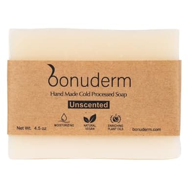 bonuderm All Natural Bar Soap for Women & Men | Natural Unscented & Fragrance Free Soap | Moisturizing & Sensitive Skin | Vegan | Plastic-Free | Handmade in the USA