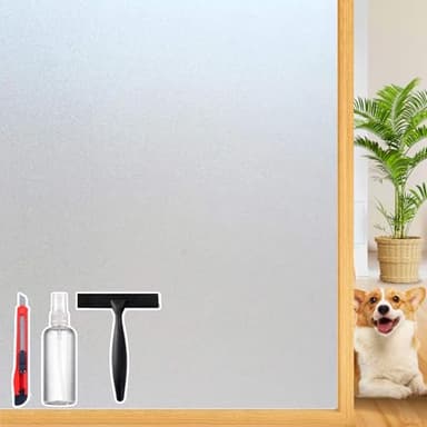 Dwersty Frosted Glass Window Privacy Film Decorative, Bathroom Window Privacy Film for Glass Windows Cover, Static Cling, Removable, Reusable, Anti-UV, Anti-Glare, Heat Blocking, 17.5 by 78.74 inch