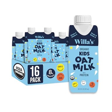 Willa's Organic Kid's Oat Milk with 8g Protein & 240g Calcium, Plant-Based Milk for Kids, Dairy-Free, Bobby Approved, 2g Fiber – 8.25 oz, 16 Pack
