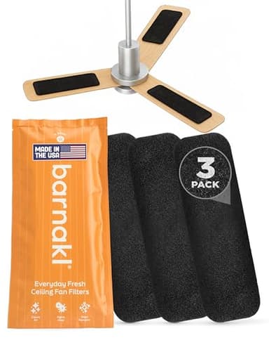Barnakl Ceiling Fan Air Purifier Pads, Activated Coconut Shell Carbon Fan Filters Trap Dust, Odors & Allergens, Easy-Stick Universal Fit for Ceiling Fan Blades, Odorless & Unscented - (3 Count)