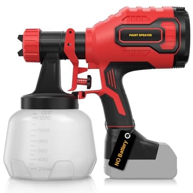 Paint Sprayer, Cordless HVLP Paint Sprayer with Brushless Motor, Compatible with Milwaukee 18V Battery(Battery Not Included),1000ml/min High Flow, 1200ml Container, 150 Din/s Max Viscosity (Red)