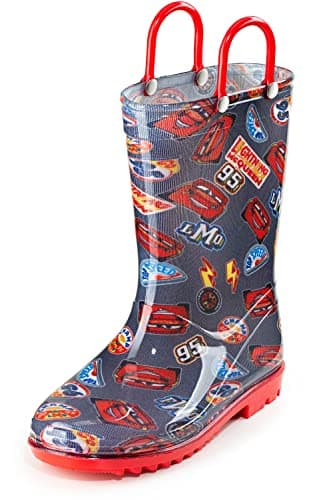 Disney Cars Lightning McQueen PVC Rain Boots for Boys with Easy-On Handles – Size 11 Little Kid