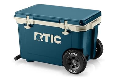 RTIC 52 Quart Ultra-Light Wheeled Hard Cooler Insulated Portable Ice Chest Box for Beach, Drink, Camping, Picnic, Fishing, Boat, Barbecue, 30% Lighter Than Rotomolded Coolers, Marine/Canvas