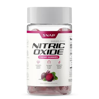 Snap Supplements Nitric Oxide Gummies - Beet Root Extract 300mg, Sugar Free Beetroot Supplement with Pomegranate Powder for Circulation & Natural Energy, 60 Vegan Gummies, Cherry Flavor
