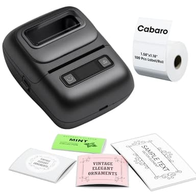 cabaro Label Maker Machine with Tape, 2 Inch Bluetooth Thermal Label Printer, Portable Inkless Sticker Printer for Small Business Office School Home, Barcode Address Logo Labeler for Phone, Black