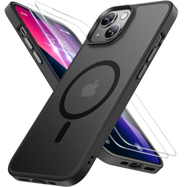 Miracase Magnetic for iPhone 13 Case 6.1 inch (Compatible with MagSafe)（with 2X Screen Protectors） Military-Grade Protection, Anti-Fingerprint Translucent Matte Phone Case Cover, Black