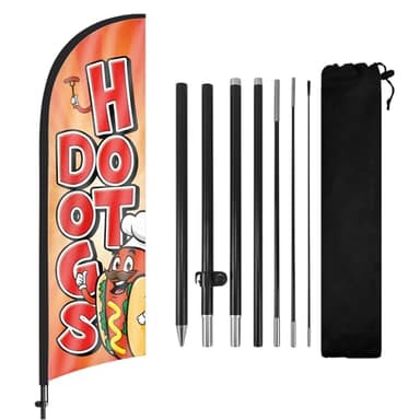 Swooper Flag Banner & Feather Flag for Hot Dogs Business - 8Ft with Pole & Ground Stake