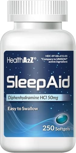 HealthA2Z Sleep Aid, Diphenhydramine Softgels, 50mg, Supports Deeper, Restful Sleeping (250 Counts)