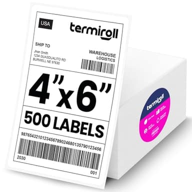 4x6 Thermal Labels, Shipping Stickers, 500 Labels/Fanfold Perforated, Compatible with Rollo, Zebra, iDPRT, Munbyn & More Direct Thermal Printers, Strong Adhesive, Multipurpose Small & Medium Business