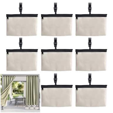 8 Pack Outdoor Curtain Weights with Clip, Heavy Duty Windproof Curtains Sandbags Weight for Gazebo Pergola Garden Yard, Anti-Drop Patio Curtain Bottom Weights Bags for Heavy Wind,Waterproof,Beige