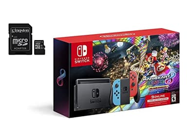 Nintendo Switch Mario Kart 8 Deluxe Accessories Bundle with Neon Blue & Neon Red Joy-Con & 32GB SD Card (Renewed) [video game]