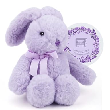 Microwaveable Lavender Bunny Plush, Heated & Lightly Weighted Stuffed Animal Plush Toy, Faux Rabbit Fur, Scented Buddy for Soothing Relaxation, Hand Warmer Gift for Adults 18+, Purple 7 Inch