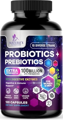 Probiotics 100 Billion CFU Per Serving - 10 Probiotic Strains & Prebiotics - Digestive Gut Health, Immune Support & Occasional Constipation, Gas & Bloating - Daily Supplement For Adults - 120 Capsules