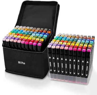 VBESTARTLY 80 Colors Alcohol Markers with Base, Permanent Dual Tip Art Markers for Adults Anime Coloring Sketch Illustrations Pefect for Gift- Refillable