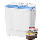 BANGSON Portable Washing Machine, Mini Twin Tub Washer and Dryer Combo with 17.6 lbs Large Capacity, Portable Washer for Apartment, Dorm, RV, Camping, Home, 25.6x14.2x28.8 inches, White & Blue