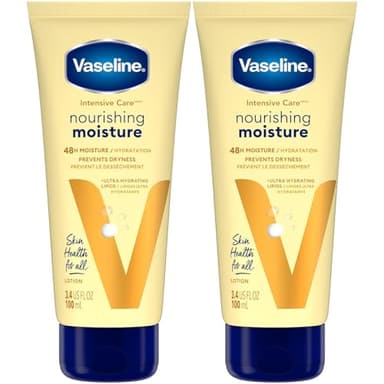 Vaseline Lotion, Intensive Care Nourishing Moisture 2-Pack – Moisturizer with Oat Extract + Ultra-Hydrating Lipids for Healing Extremely Dry Skin, 3.4 Oz Ea