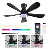 NKPU 42 Inch Black Ceiling Fans with Lights and Remote/App Control, Flush Mount Ceiling Fan With RGB Dimmable Light, Noiseless Modern Small Ceiling Fan For Bedroom Indoor/Outdoor
