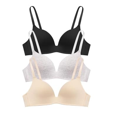 Eleplus 3 Pieces Lightly Lined Wireless Bras for Women Comfy Plunge T Shirt Bra Pack (Mixcolor2,36A)