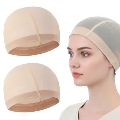 Lusofie Breathable & Invisible Wig Cap - 2 Pack Beige, Non-Slip Elastic Design for Secure Hold, Comfortable for Sensitive Scalp & All-Day Wear (Fiber Wig Liner Cap)