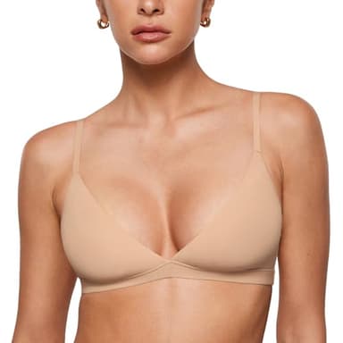 INLYRIC Women's Inbarely Triangle Bralette Plunge Unlined Seamless Bra No Underwire Sexy Comfortable Everyday Warm Beige X-Large