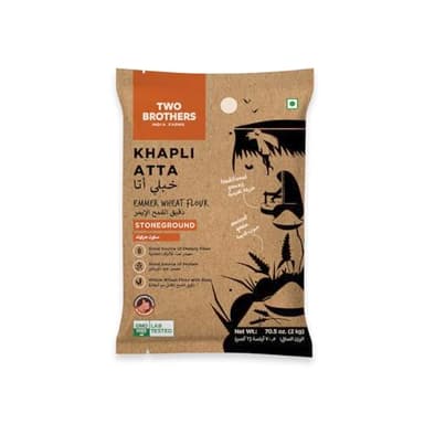 Two Brothers Organic Farms - Khapli Wheat Flour (2kg) | Low-Gluten Wheat Flour | High Dietary Fiber for Easy Digestion | Stoneground Emmer | Khapli Atta | Organic Atta (Pack of 1 kg x 2)
