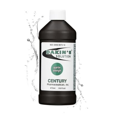 Dakin's Solution Quarter-Strength 0.125% Sodium Hypochlorite Wound Cleanser for Acute and Chronic Wounds, Non-cytotoxic Antimicrobial No-Rinse Gentle Formula, Safe for Home or Clinical Use, 16 oz