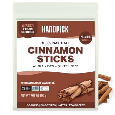 HANDPICK, Cinnamon Sticks (7 oz) 100% Raw, Non-GMO, Gluten-Free | Premium Quality | Resealable Ziplock Pouch | Perfect for Baking, Cooking & Beverages